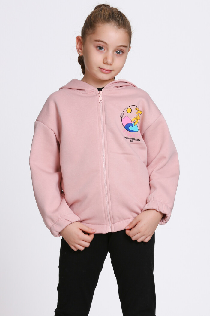 Kız Çocuk Gül Kurusu Ethereal Baskı 5-9 Yaş Hırka - 23207-1