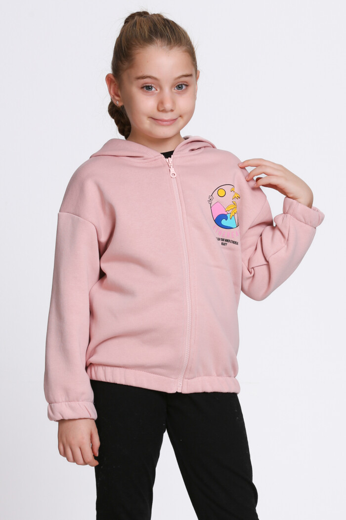 Kız Çocuk Gül Kurusu Ethereal Baskı 5-9 Yaş Hırka - 23207-1