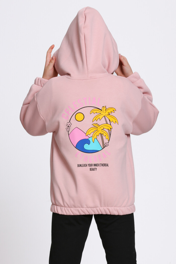 Kız Çocuk Gül Kurusu Ethereal Baskı 5-9 Yaş Hırka - 23207-1