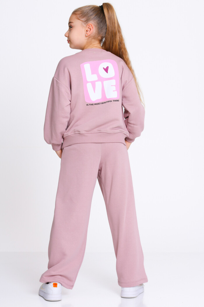 Kız Çocuk Gül Kurusu Love Baskı 5-9 Yaş Takım - 23303-3