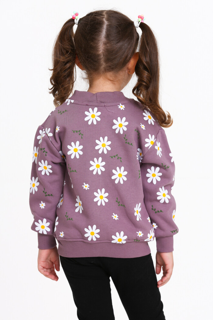 Kız Çocuk Mürdüm Papatya Baskı 1-5 Yaş Hırka - 23206-3