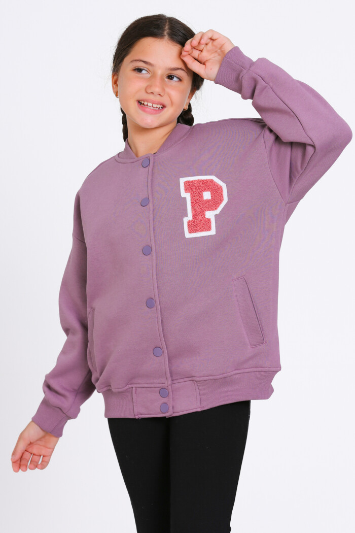 Kız Çocuk Mürdüm Vernichten Nakışlı 8-12 Yaş Kolej Hırka - 23214-1