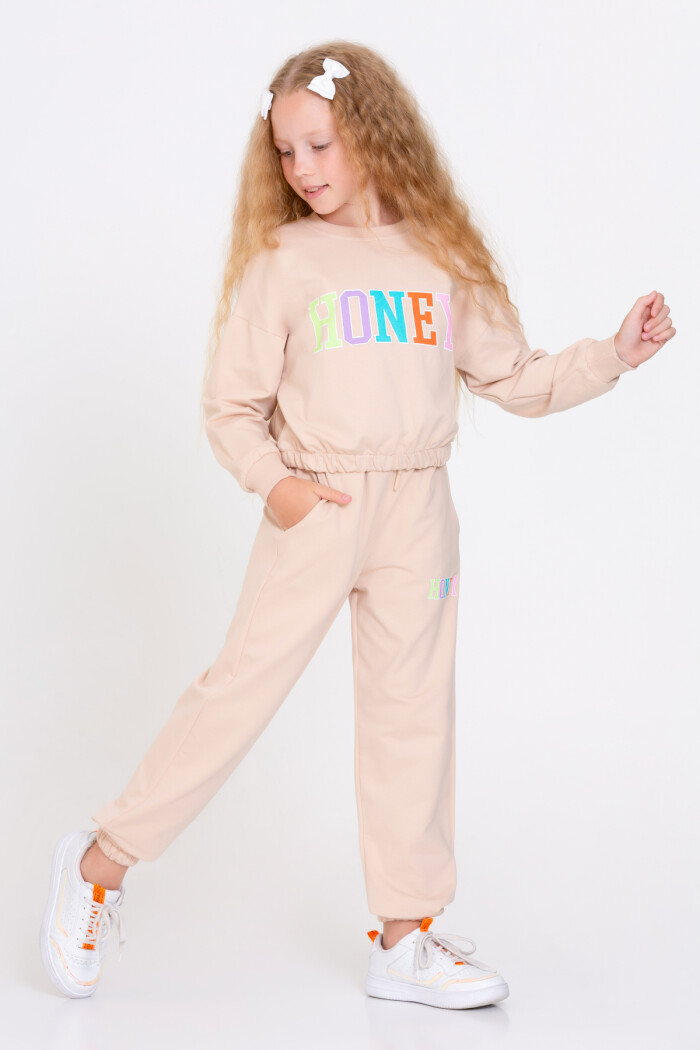 Kız Çocuk Bej Honey Baskı 5-9 Yaş Takım - 23102-2