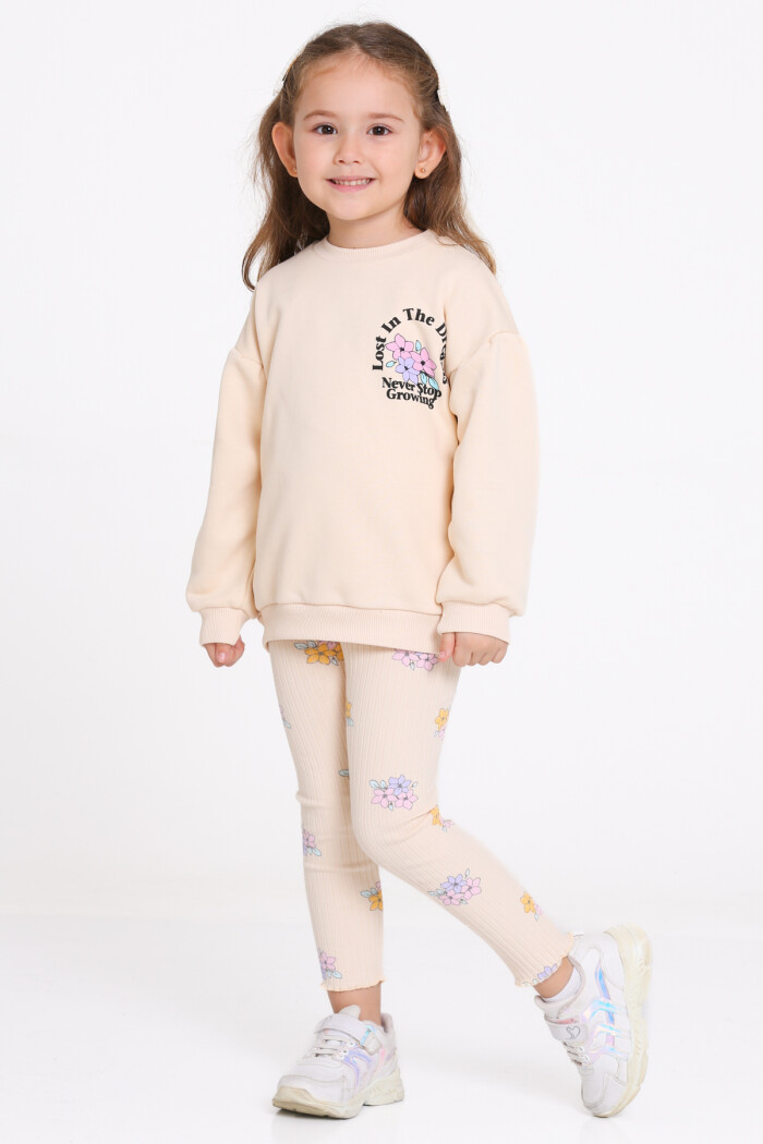 Kız Çocuk Bej Lost In The Dreams Baskı 1-5 Yaş Takım - 23274-2