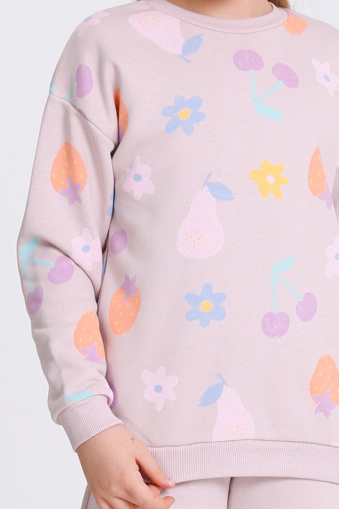 Kız Çocuk Gül Kurusu Desenli 3-7 Yaş Takım - 23279-3