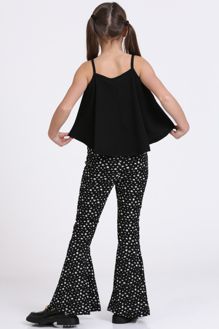 Siyah Bürümcük İp Askılı İspanyol Paça 5-8 Yaş Takım - 2418-4