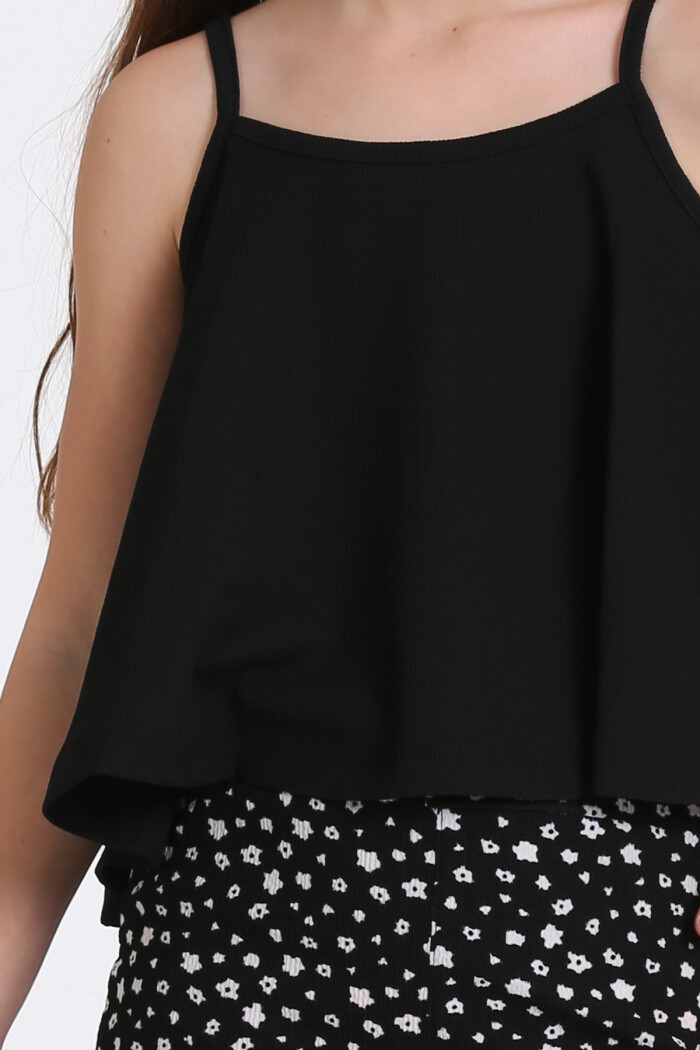 Siyah Bürümcük İp Askılı İspanyol Paça 5-8 Yaş Takım - 2418-4