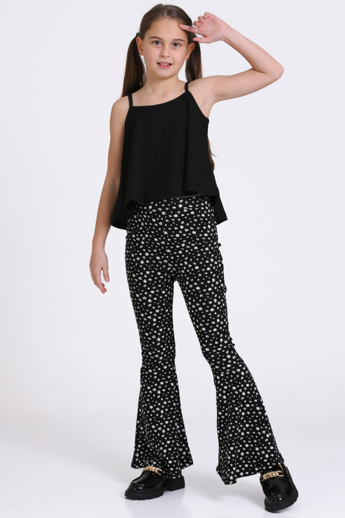 Siyah Bürümcük İp Askılı İspanyol Paça 5-8 Yaş Takım - 2418-4