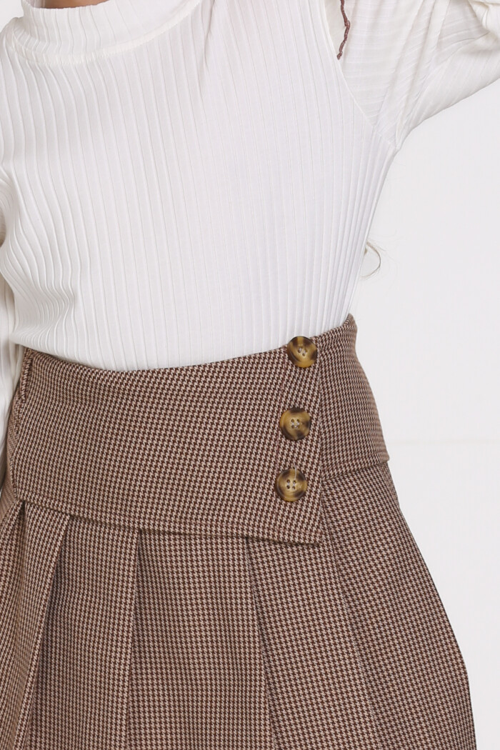Kahve Düğme Detaylı Etekli 5-9 Yaş Takım - 23364-2