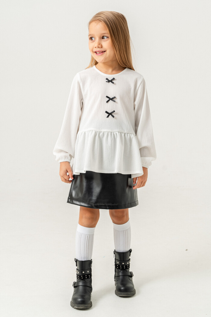 Deri Etekli Kız Çocuk Badili Takım 3-7 Yaş Beyaz - 3751-1