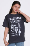 Antrasit Blossom Market Baskılı 4-12 Yaş Tişört - 2430-3