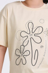 Krem Çiçek Desenli Baskılı 4-12 Yaş Tişört - 2432-1